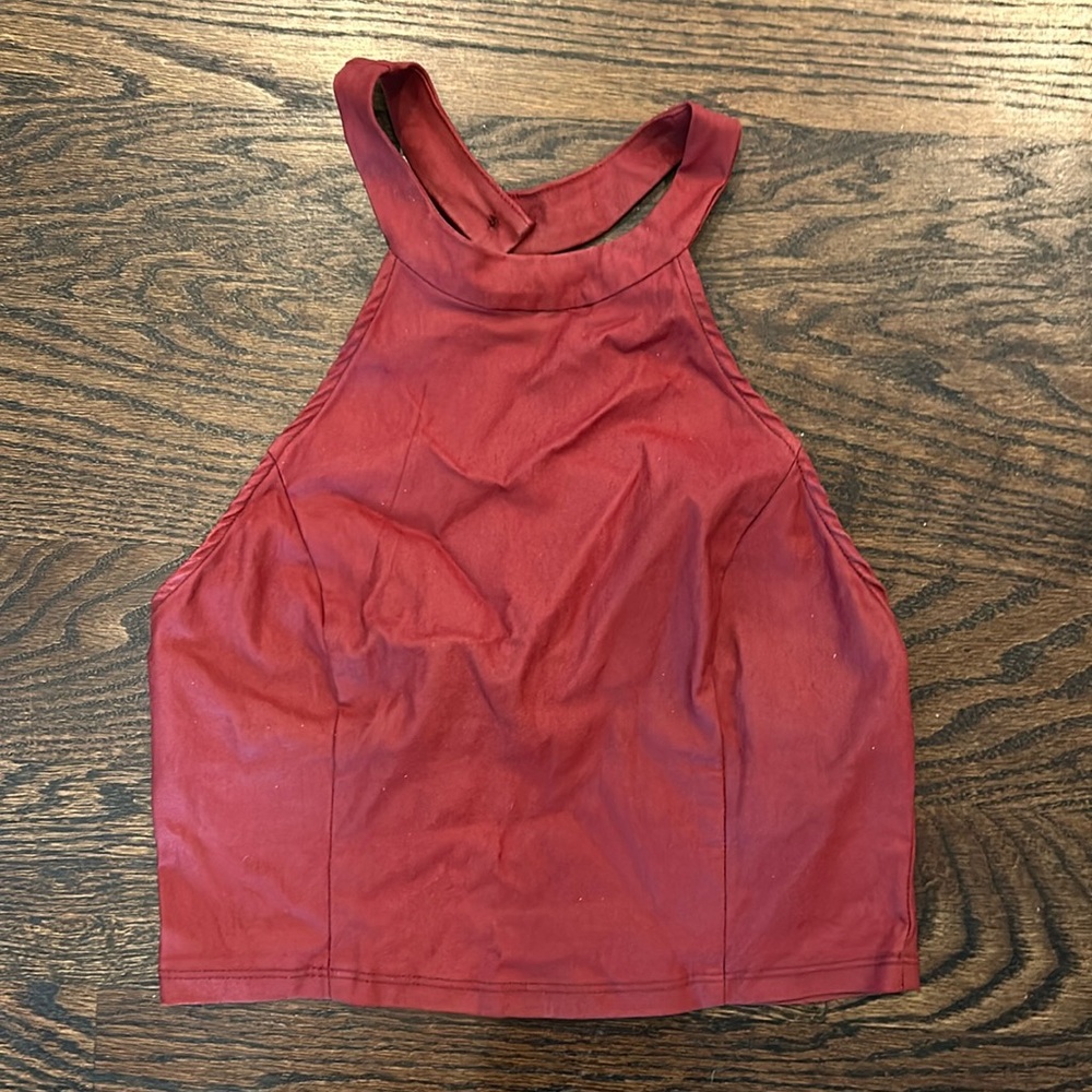 Red faux leather crop top, size M